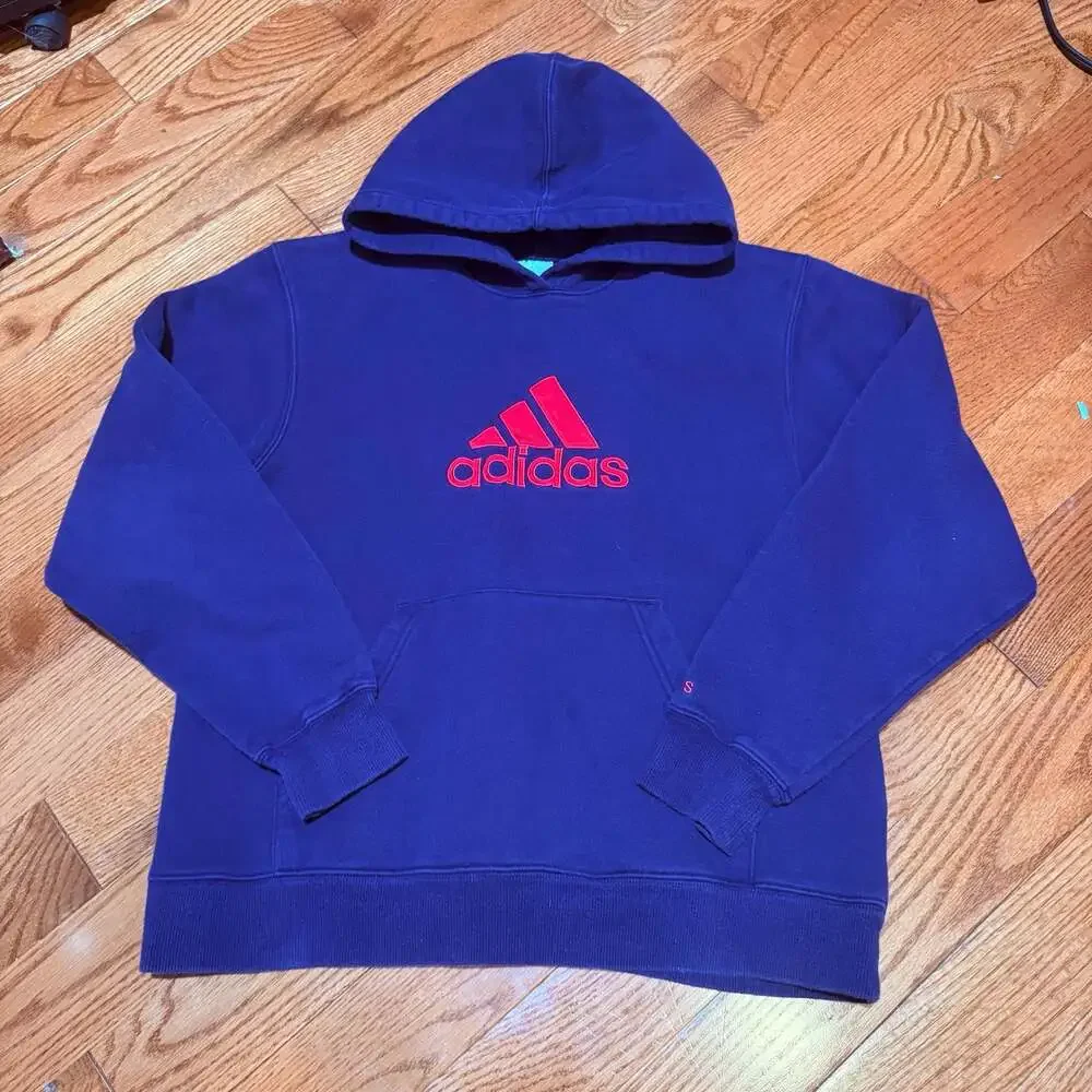 Adidas Purple Pullover Hoodie Sweatshirt with Red Embroidered Logo Medium